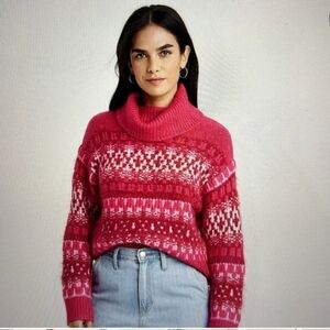Universal‎ Thread Hot Pink Fair Isle Turtleneck Sweater Size XS